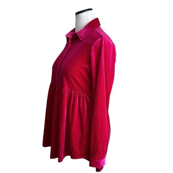 Umgee Women’s Velvet Tunic Button Down Peplum Top in Raspberry Size S - Picture 7 of 12